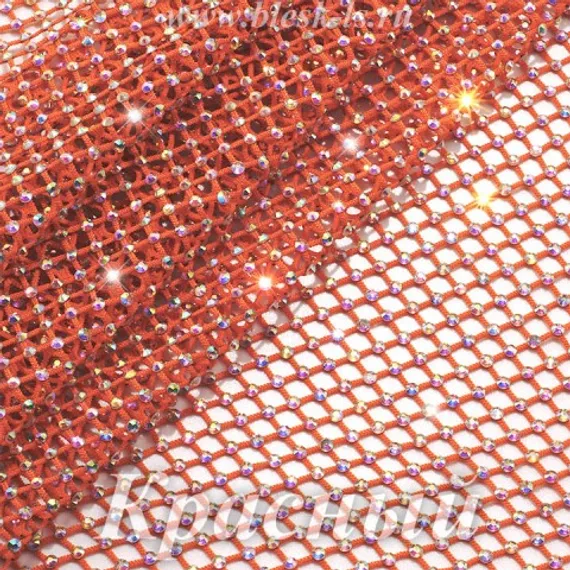 Сетка со стразами Кристалл АБ, Красная №49, опт от 10 м