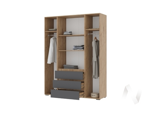 Шкаф 4-х створчатый с ящиками ШК 05 МС Хелен ЛДСП (дуб крафт золото/серый графит)