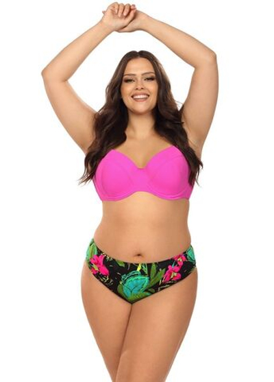 Яркий раздельный купальник plus size с принтом на трусиках (Размер: 80H/40) (Цвет: ярко-розовый)