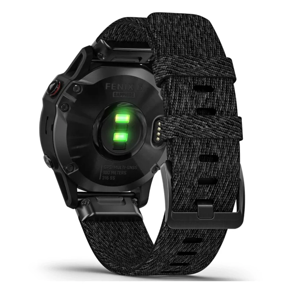 Спортивные наручные часы Garmin Fenix 6 Sapphire черный DLC с плетеным черным нейлоновым ремешком 010-02158-17