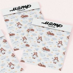 Ткань интерлок медвежата в облаках