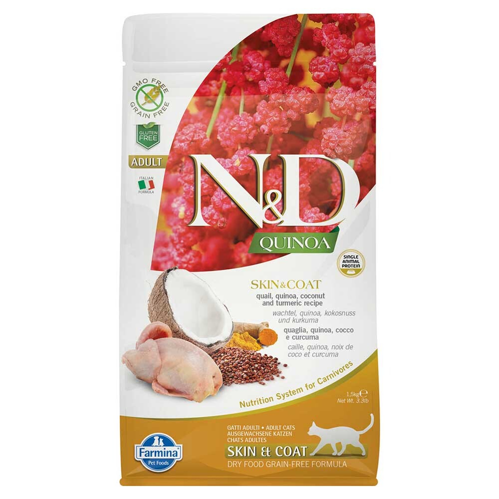 Farmina N&D Quinoa корм для кошек для здоровой кожи и шерсти с перепелом и киноа (беззерновой) (Skin&Coat)