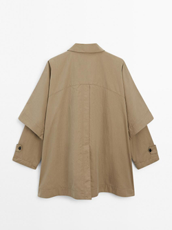 Massimo Dutti Тренч с накидкой и длинными рукавами, бежевый