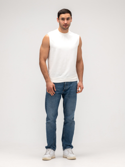 Майка мужская хлопковая на широких лямках. Белая