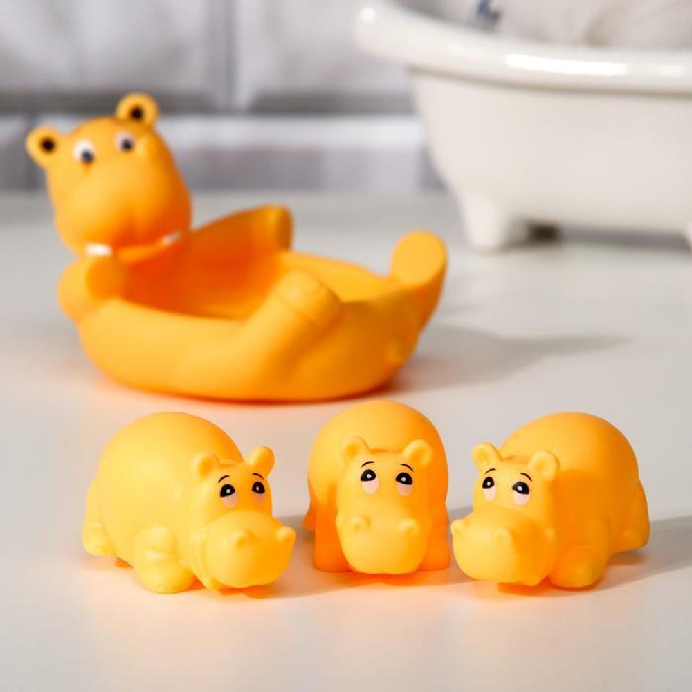 2634034 Набор игрушек для купания «Бегемотики»: мыльница, игрушки 3 шт. р-р: 14см