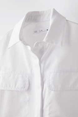 ZARA РУБАШКА ИЗ ПОПЛИНА С КОРОТКИМИ РУКАВАМИ, БЕЛЫЙ