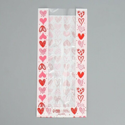 Пакет бумажный фасовочный с окном "Сердечки" 15*29*8 см