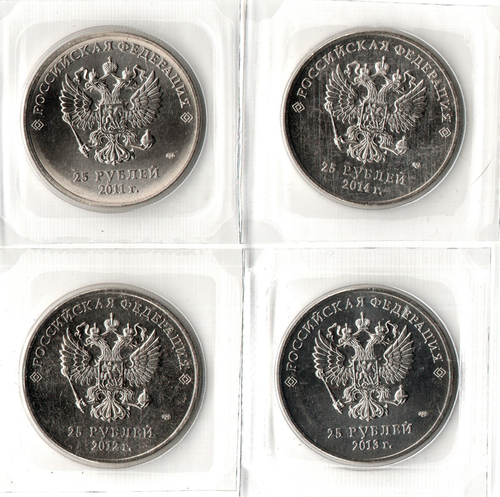 Комплект из 4х монет 25 рублей - ММД - Зимняя олимпиада в Сочи - 2011, 2012, 2013, 2014 годы
