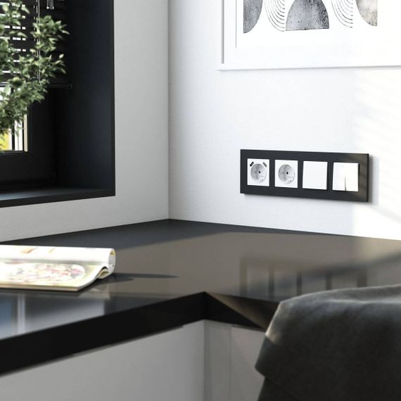 Рамка на 4 поста Werkel Slab черный матовый W0042908 4690389193477