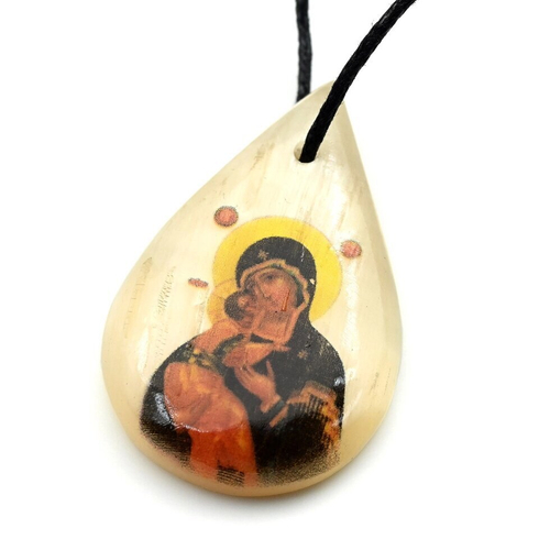 Оберег из селенита, кулон "Богородица спаси и сохрани", 27*40 мм.