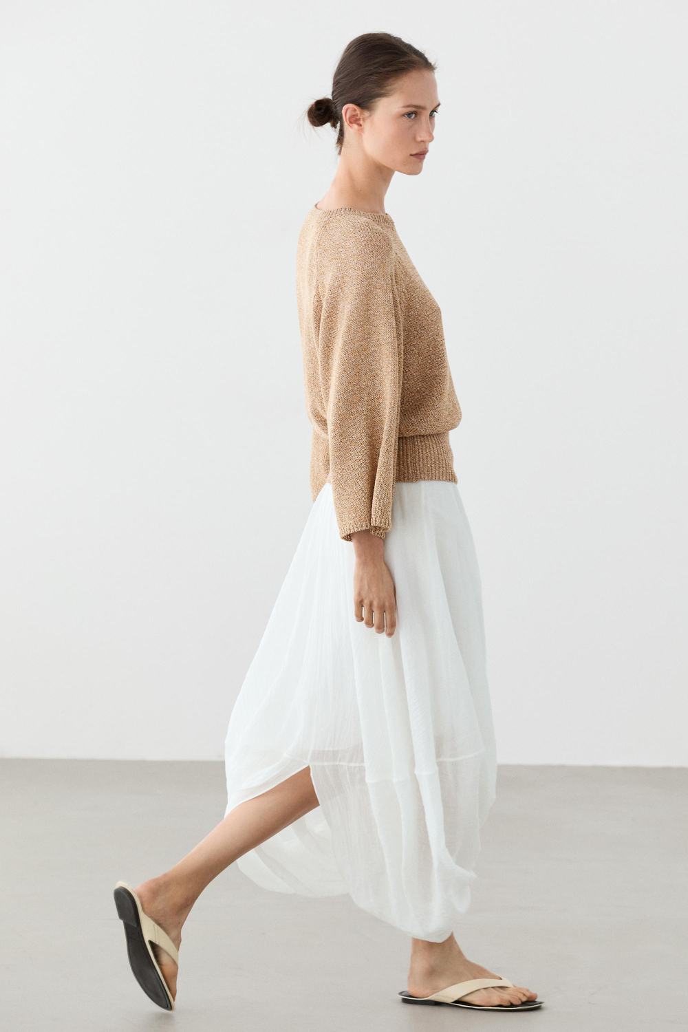 Massimo Dutti Меланжевый свитер из смесового хлопка, табачный