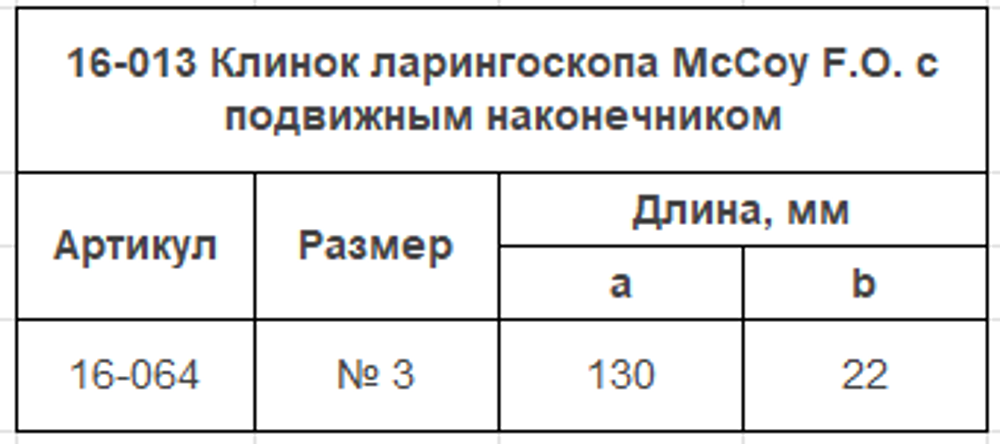 Ларингоскоп интубационный фиброоптический многоразовый MCCOY F.O. с гибким наконечником, набор 1 клинок № 3 16-013