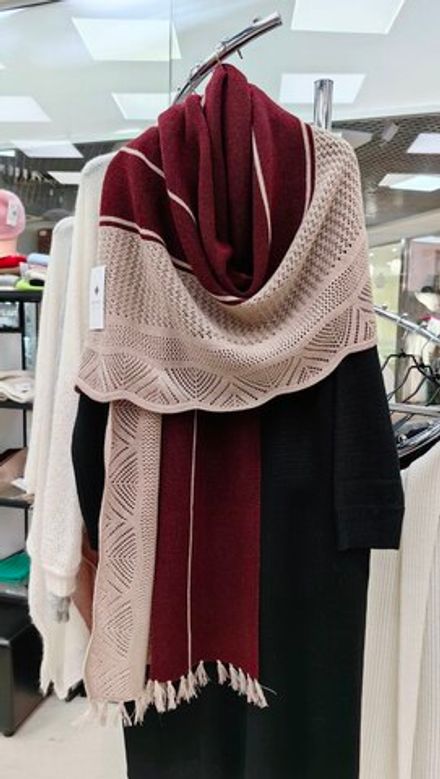 Палантин шерстяной ПШ18050-08/16 бежевый/бордо