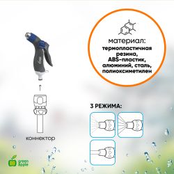 GWHM20-040 GREEN APPLE Пистолет-распылитель, пластик, регулируемая латунная форсунка, 3 режима