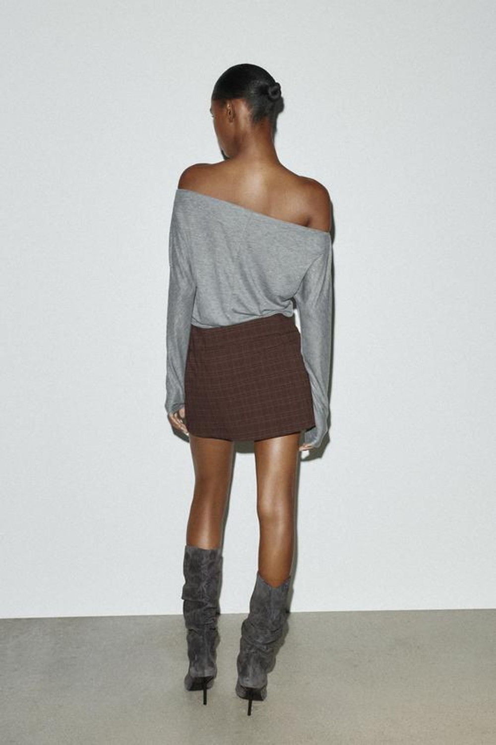 ZARA ЮБКА-ШОРТЫ С РЕМНЕМ, СЕРО-ГРАНАТОВЫЙ