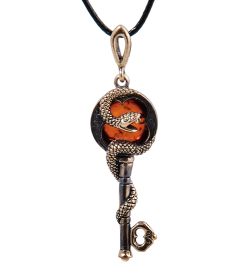 AM- 286 Подвеска «Змея Ключик» (латунь, янтарь)