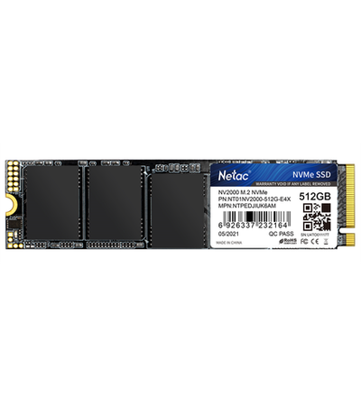Ssd накопитель Netac SSD NV2000 512GB PCIe 3 x4 M.2 2280 NVMe 3D NAND, R/W up to 2500/1950MB/s, IOPS(R4K) 130K/250K, TBW 300TB, 5y wty