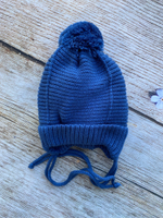 Вязаный комплект на выписку 5 предметов  (Одеяло утеплен., бант, пинетки, комбинезон, шапка) (Цвет: Синий)