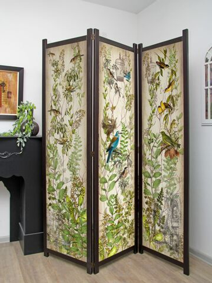 Ширма - перегородка для зонирования пространства деревянная с картинкой с обеих сторон "Райские птички", 3 створки, 480*1800 мм
