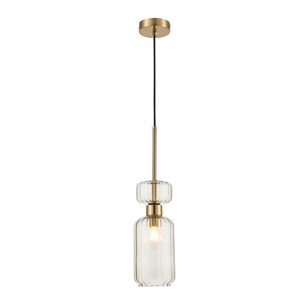 Подвесной светильник 1x60Вт E14, металл/стекло, античная медь/бежевый