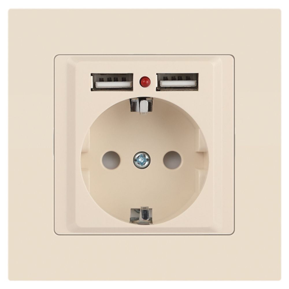 Розетка Intro Accent 6-410-02 с заземлением 2P+E Schuko со шторками 16А-250В + 2хUSB IP20 СУ слоновая кость