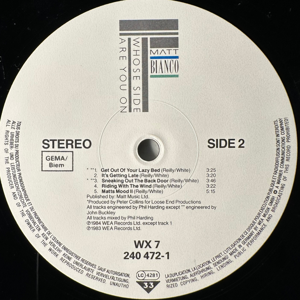 Matt Bianco - Whose Side Are You On (Германия 1984г.)