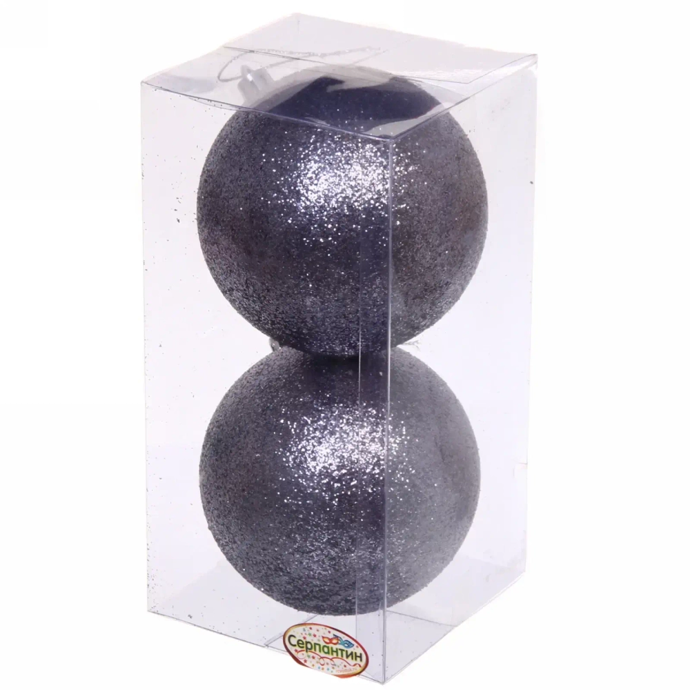Новогодние шары 10 см (набор 2 шт) «Глиттер», графит