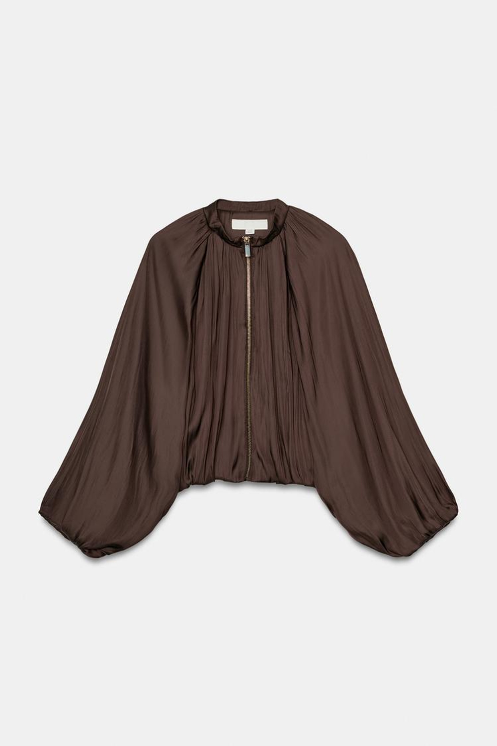 ZARA САТИНОВЫЙ БОМБЕР GLOBO, КОРИЧНЕВЫЙ