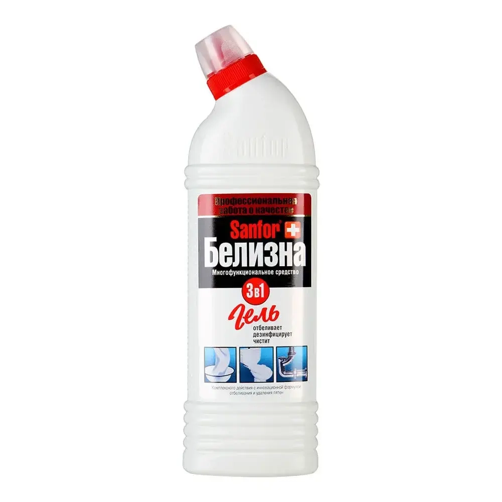 Пятновыводитель и отбеливатель SANFOR Белизна-гель 3 в 1 с хлором 1000мл