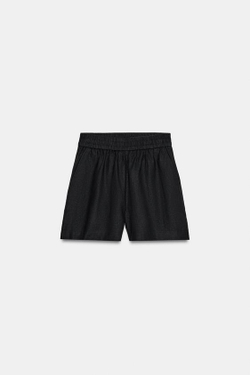 ZARA БЕРМУДЫ ИЗ СМЕСОВОГО ЛЬНА С ЭЛАСТИЧНЫМ ПОЯСОМ, ЧЕРНЫЙ