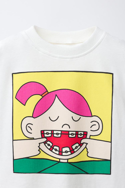 ZARA ФУТБОЛКА С ПРИНТОМ, БЕЛЫЙ