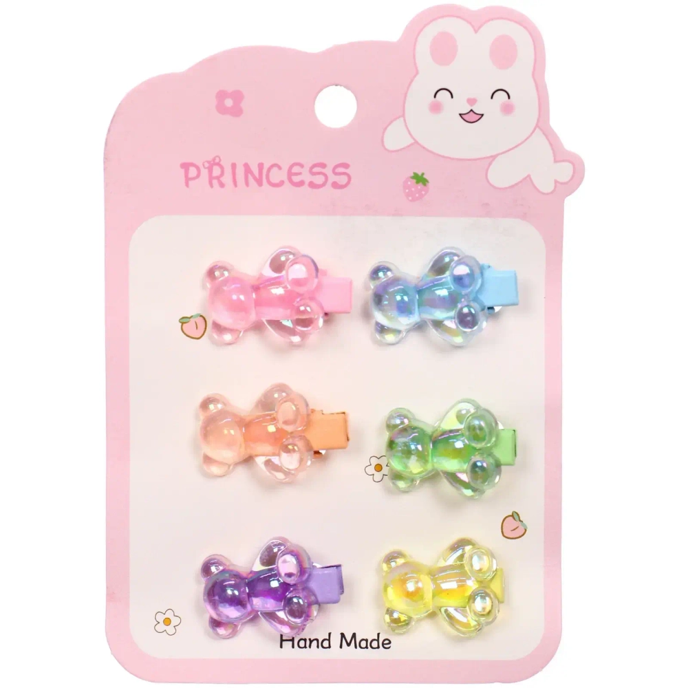 Зажимы для волос детские 6шт в наборе «БАМБИ БУМ - ЛЕДЕНЦЫ», Мишки, микс 6 цветов, 2.5см/11.5*8смсм