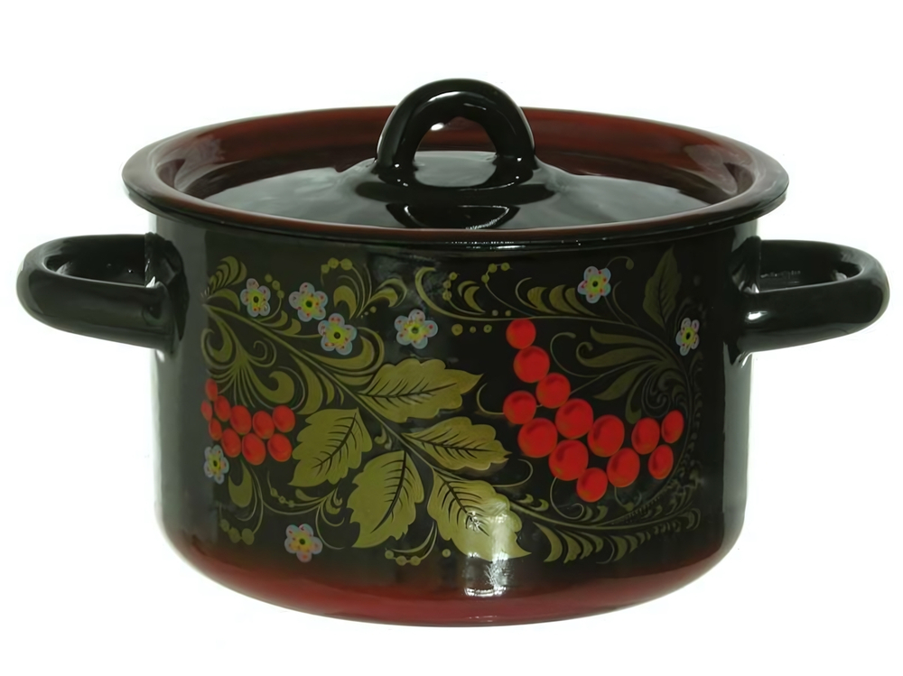 Кастрюля 1,5л "Рябина" черная с красным тонированием