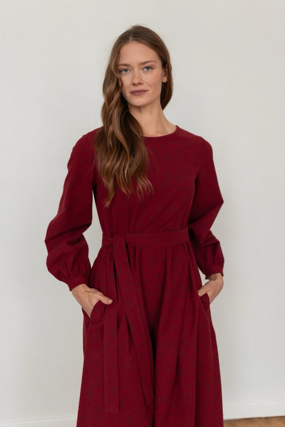 Платье Аврора из фланели для беременных и кормящих, Вишневый с цветами