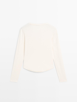 Massimo Dutti Футболка с закругленными краями и длинными рукавами, натуральный, кремовый