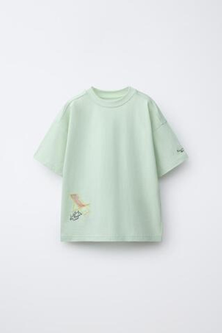 ZARА ФУТБОЛКА С ВЫШИВКОЙ, ЦВЕТ МОРСКОЙ ВОЛНЫ