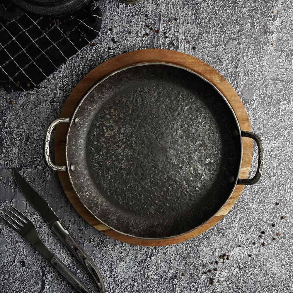 Сковорода для подачи 24 см h3,1 см круглая 2 ручки "Vintage Blued" углерод. сталь ИНДУКЦИЯ P.L.