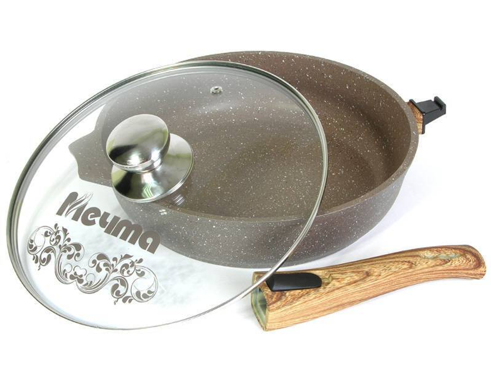 Сковорода 24см Гранит brown со съемной ручкой и стеклянной крышкой