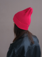 Шапка вязаная-резинка весенняя/осенняя хлопковая КЭП(Фуксия)
