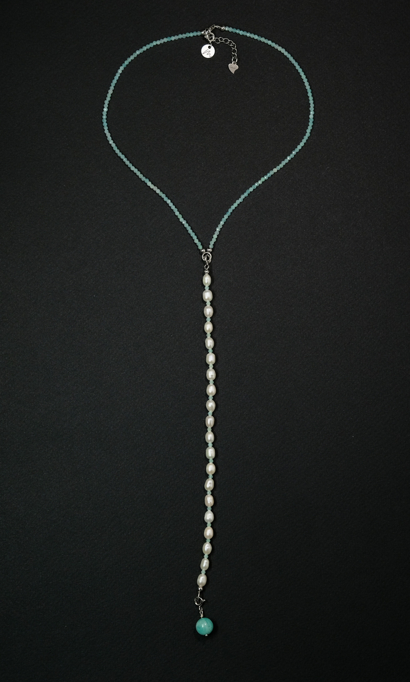 Колье Сотуар "Memo Flow" из амазонита с жемчугом