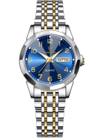 Часы женские кварцевые VEGA 3078 c браслетом замок бабочка (серебро, желтое золото, синий)