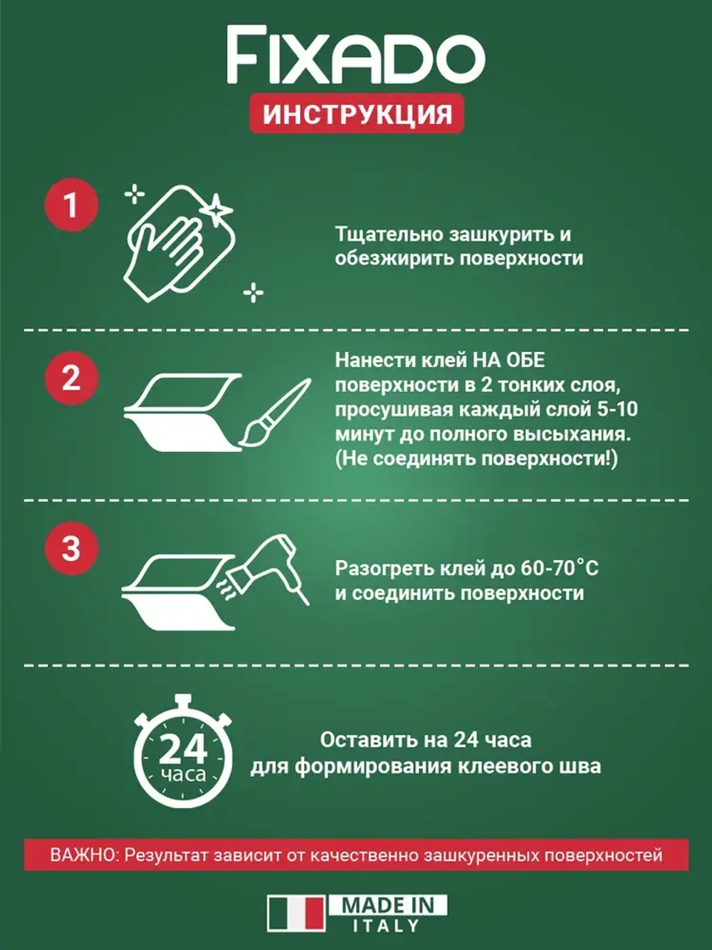 Клей для обуви и подошв, кожи и ПВХ лодок. Водостойкий Прозрачный FIXADO 40мл