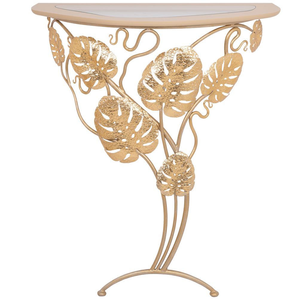 Консоль Monstera Deliciosa Glass (Монстера) Айвори Мраморное золото
