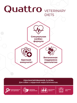 Корм для собак мелких пород VD Cardiac formula CHF, диетический, при хронической сердечной недостаточности, 3 кг, QUATTRO