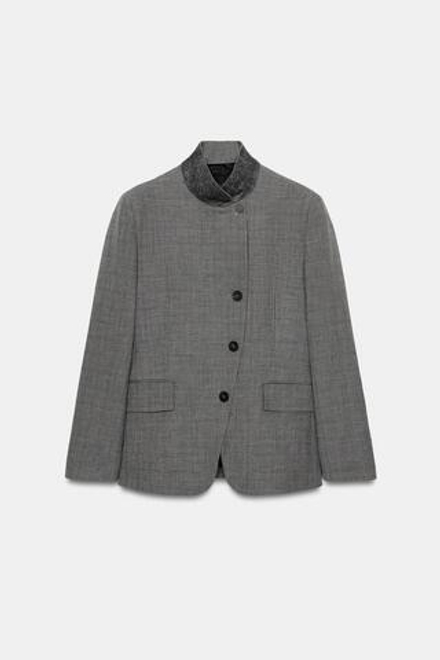 ZARA БЛЕЙЗЕР ОБЛЕГАЮЩЕГО КРОЯ В КЛЕТКУ — ZW COLLECTION, МЯГКИЙ СЕРЫЙ