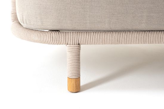 "Верона" диван 3-местный плетеный из роупа, каркас алюминий белый муар, роуп бежевый круглый, ткань бежевая 15052