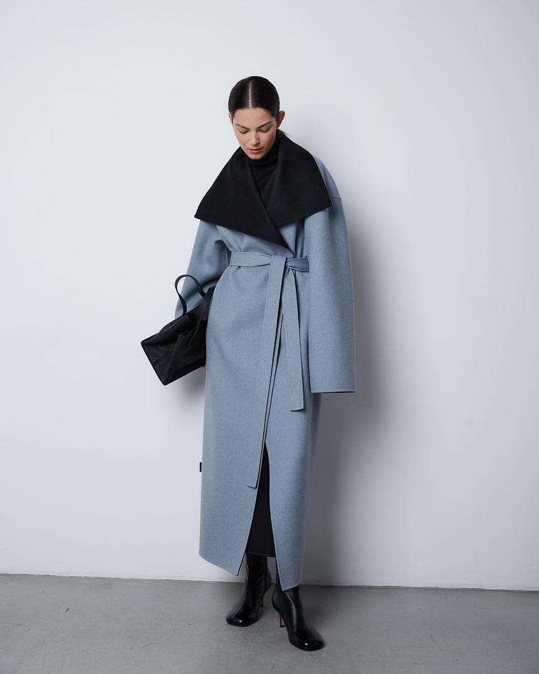 Пальто двустороннее из шерсти Берберри черно-голубой