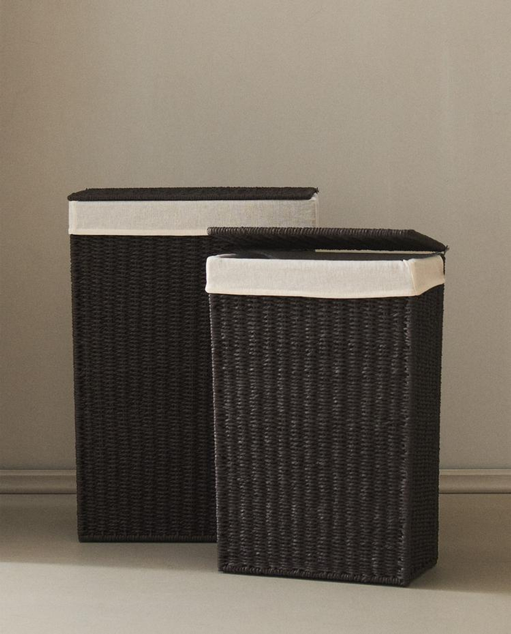 ZARA HOME КОРЗИНА ДЛЯ БЕЛЬЯ, С ПОДКЛАДКОЙ ИЗ ТКАНИ, КОРИЧНЕВЫЙ