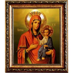 Иверская (Вратарница, Портатисса) икона Божьей Матери на холсте.