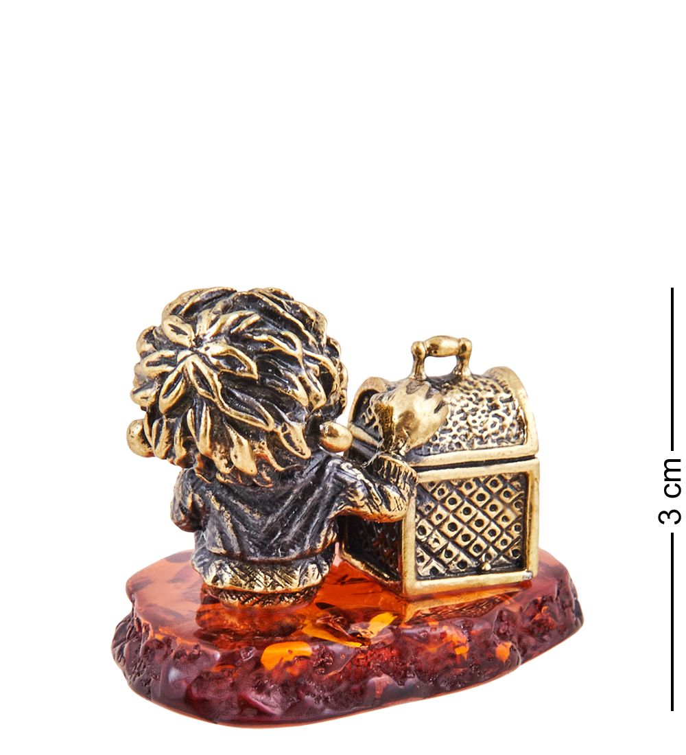 Народные промыслы AM-3654 Фигурка «Домовенок Богатство» (латунь, янтарь)